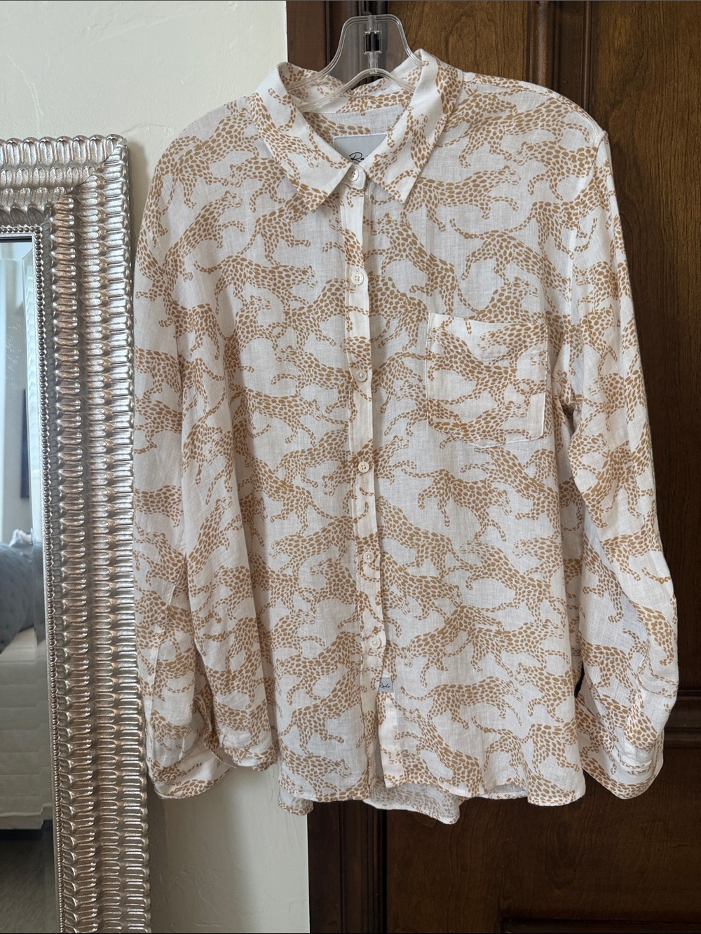Rails Cream Button-Down Shirt with Tan Animal Print